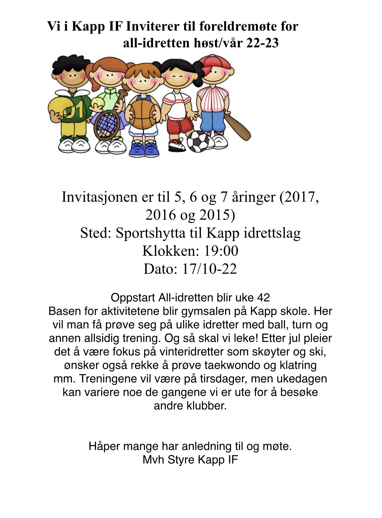 •Foreldremøte for all-idretten•