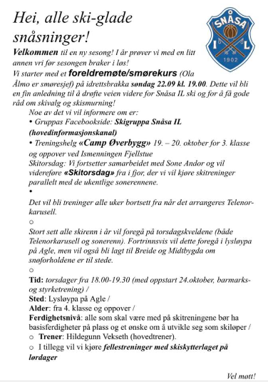 Ski - foreldremøte / smørekurs