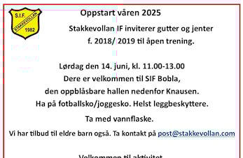 Velkommen til prøvetreninger for årgang 2018 til 2020.