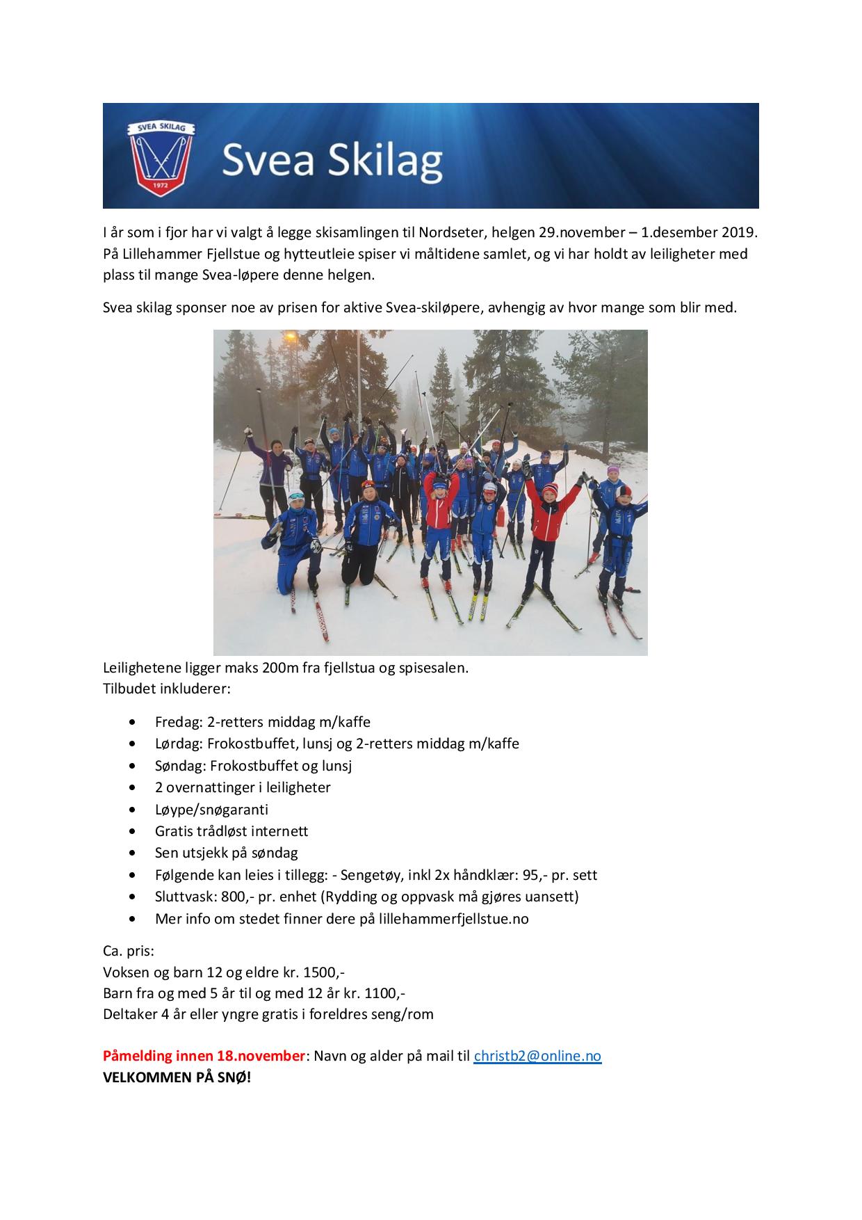 Bli med på skisamling på Nordseter 29.11 - 1.12
