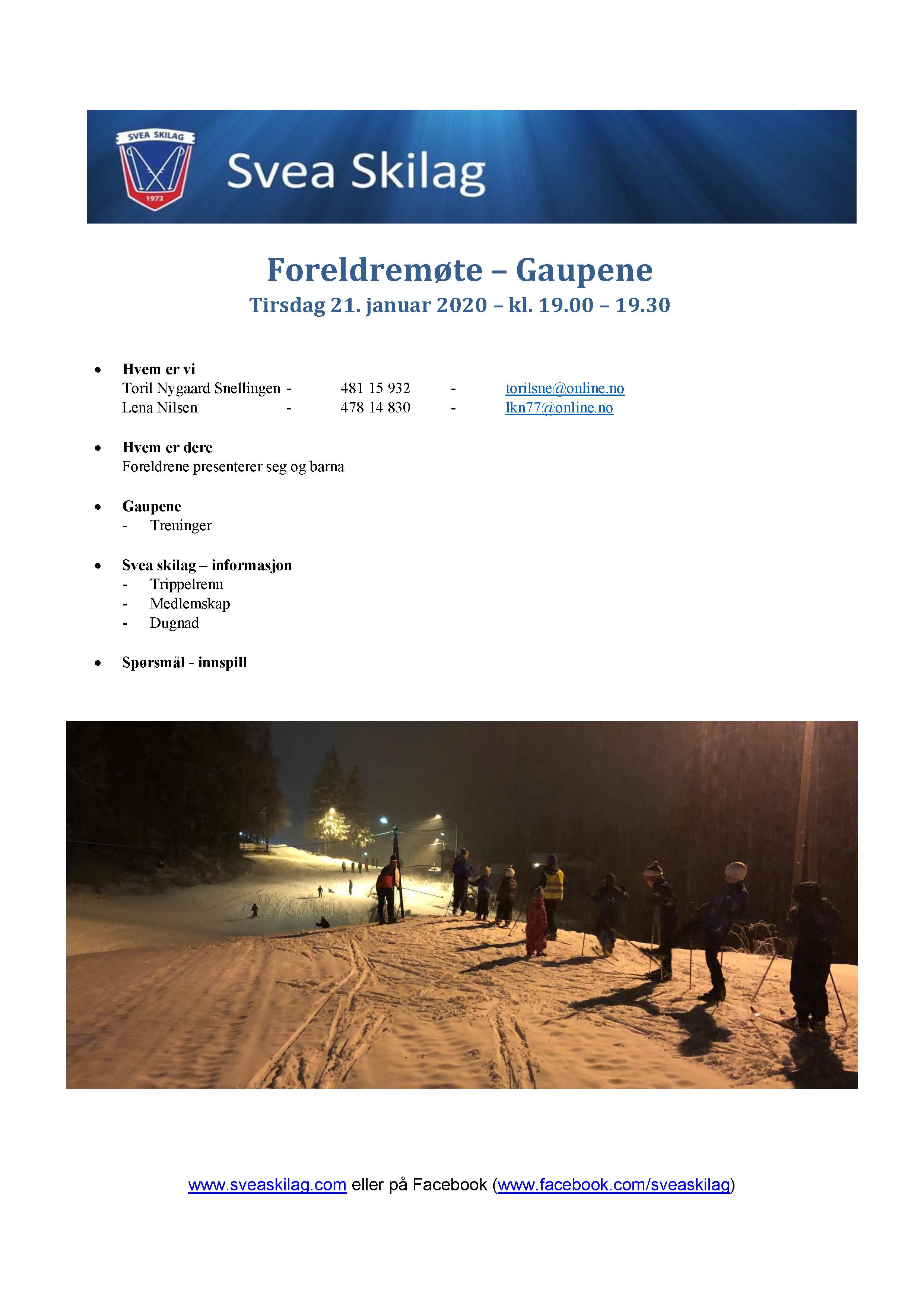 Velkommen til foreldremøte - Gaupene