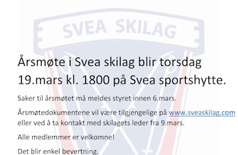 Årsmøte blir torsdag 19.mars 2020