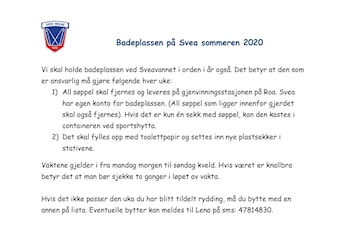 Vaktliste for badeplassen på Svea