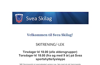 Velkommen til skitrening-/lek på Svea sportshytte tirsdag 13.okotber - For både liten og stor.