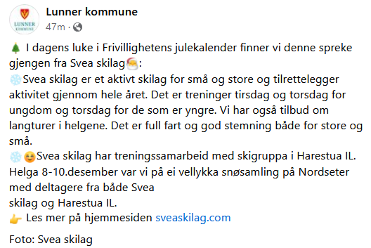 Svea skilag i Lunner kommune sin julekalender!