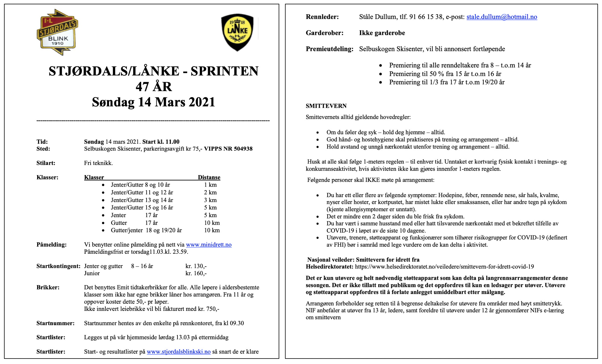STJØRDALS/LÅNKE - SPRINTEN Søndag 14. mars 2021