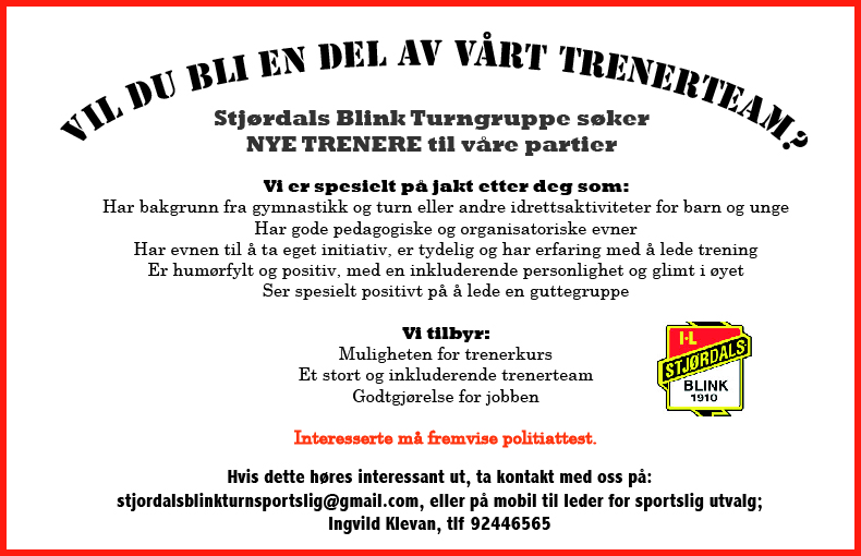 Vi søker trenere!