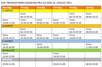 Treningstider fra og med 9.sept