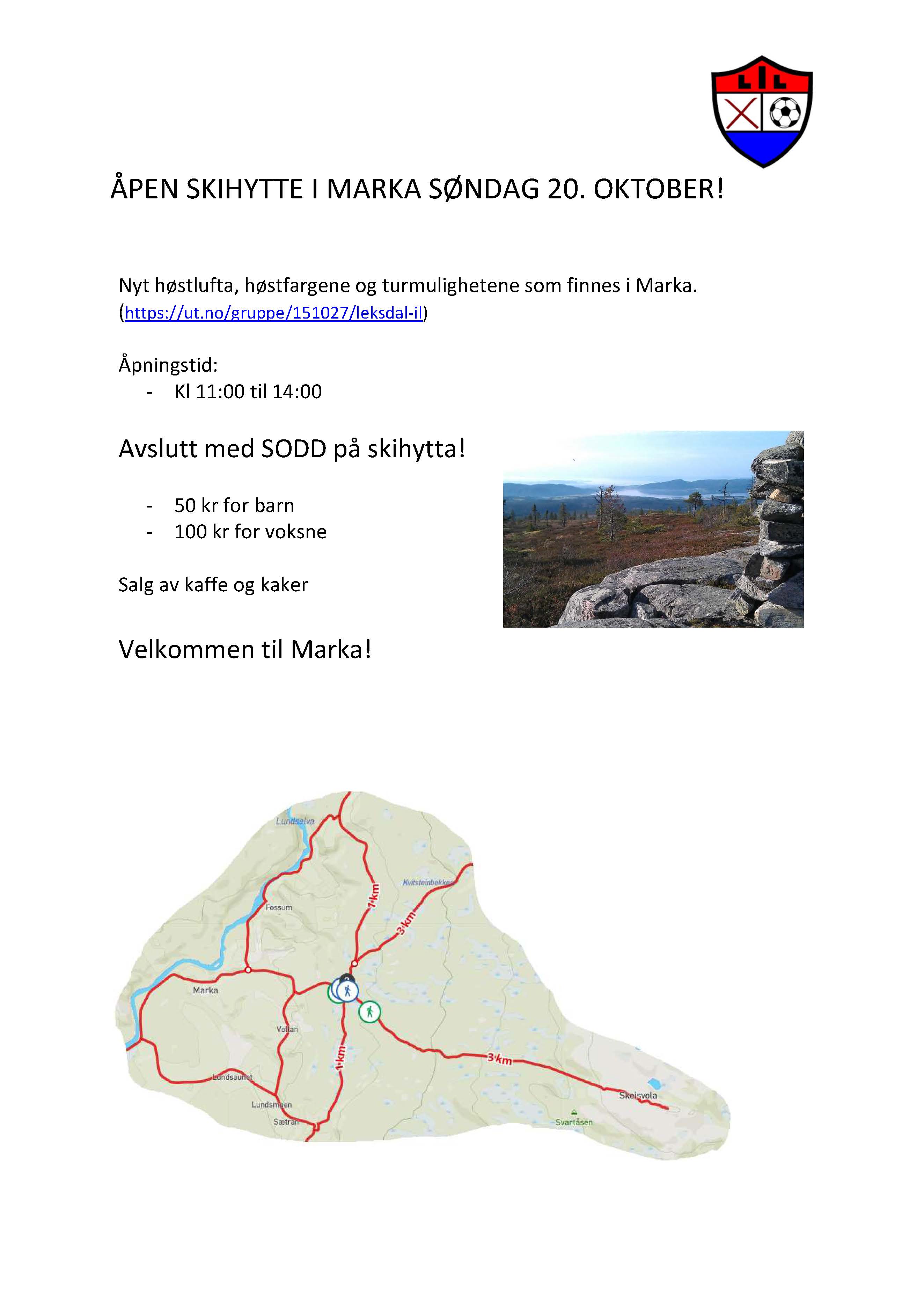Åpen skihytte i Marka Søndag 20. Oktober!