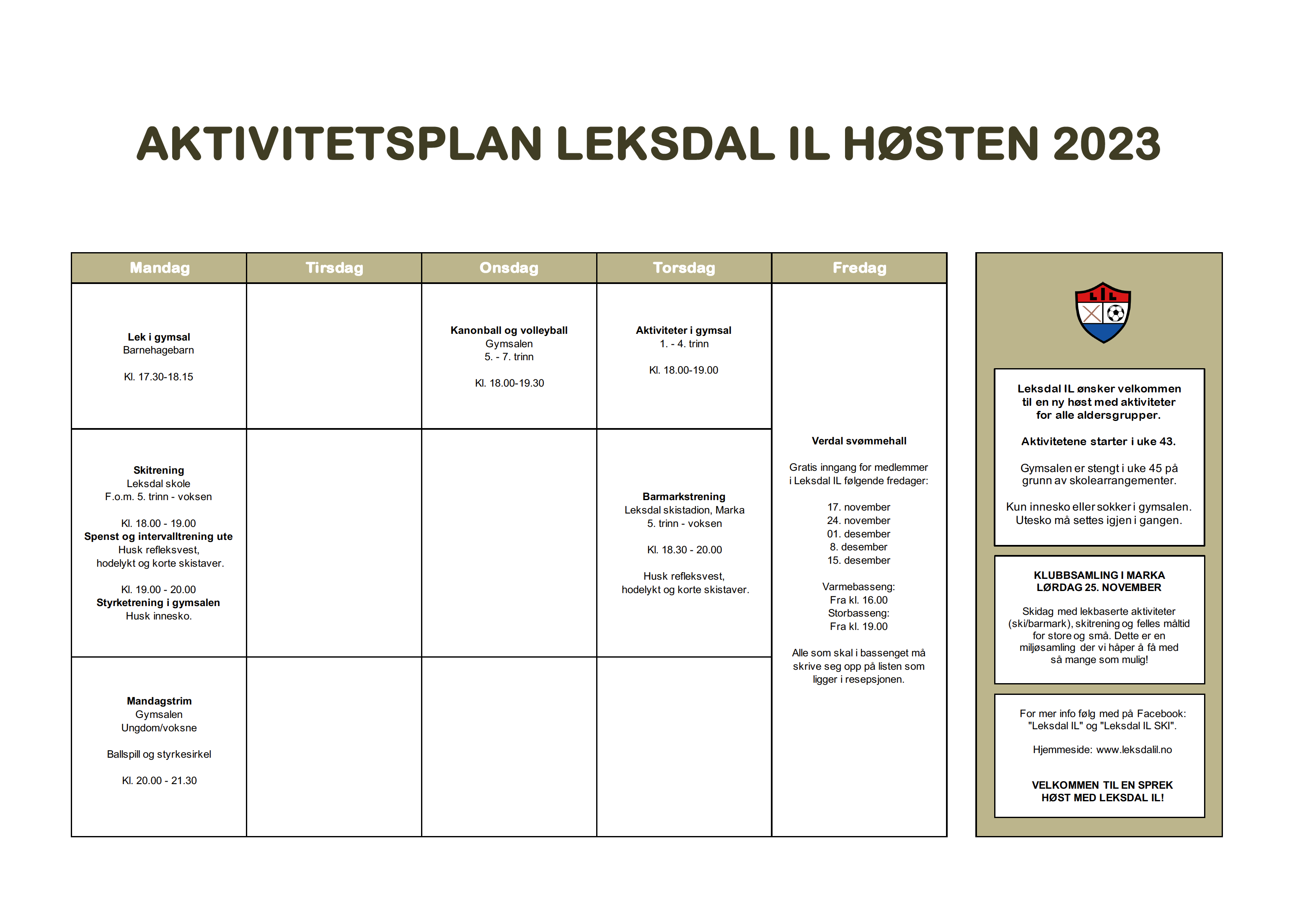 Aktivitetsplan høsten 2023