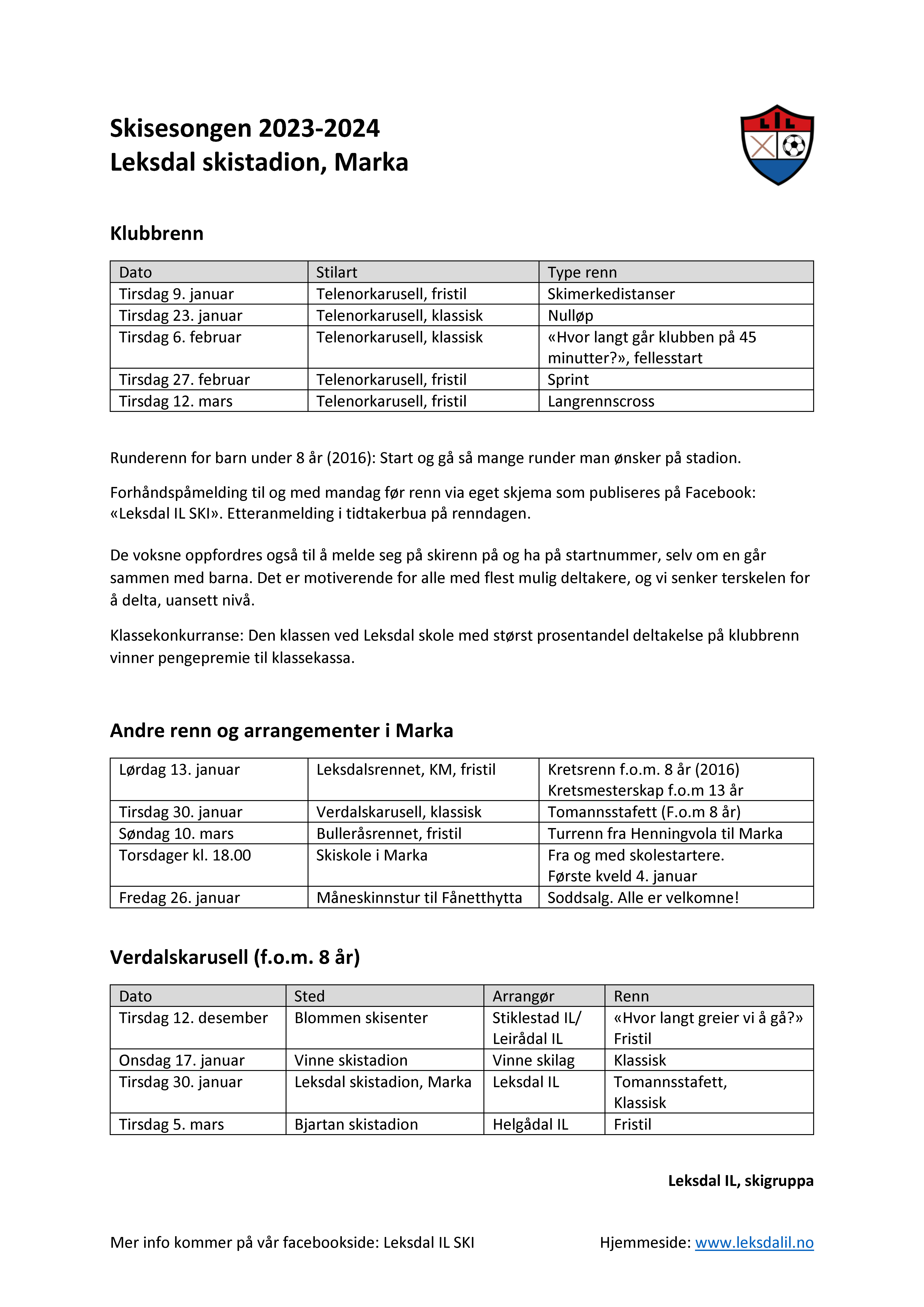 Terminliste - Skirenn i Marka