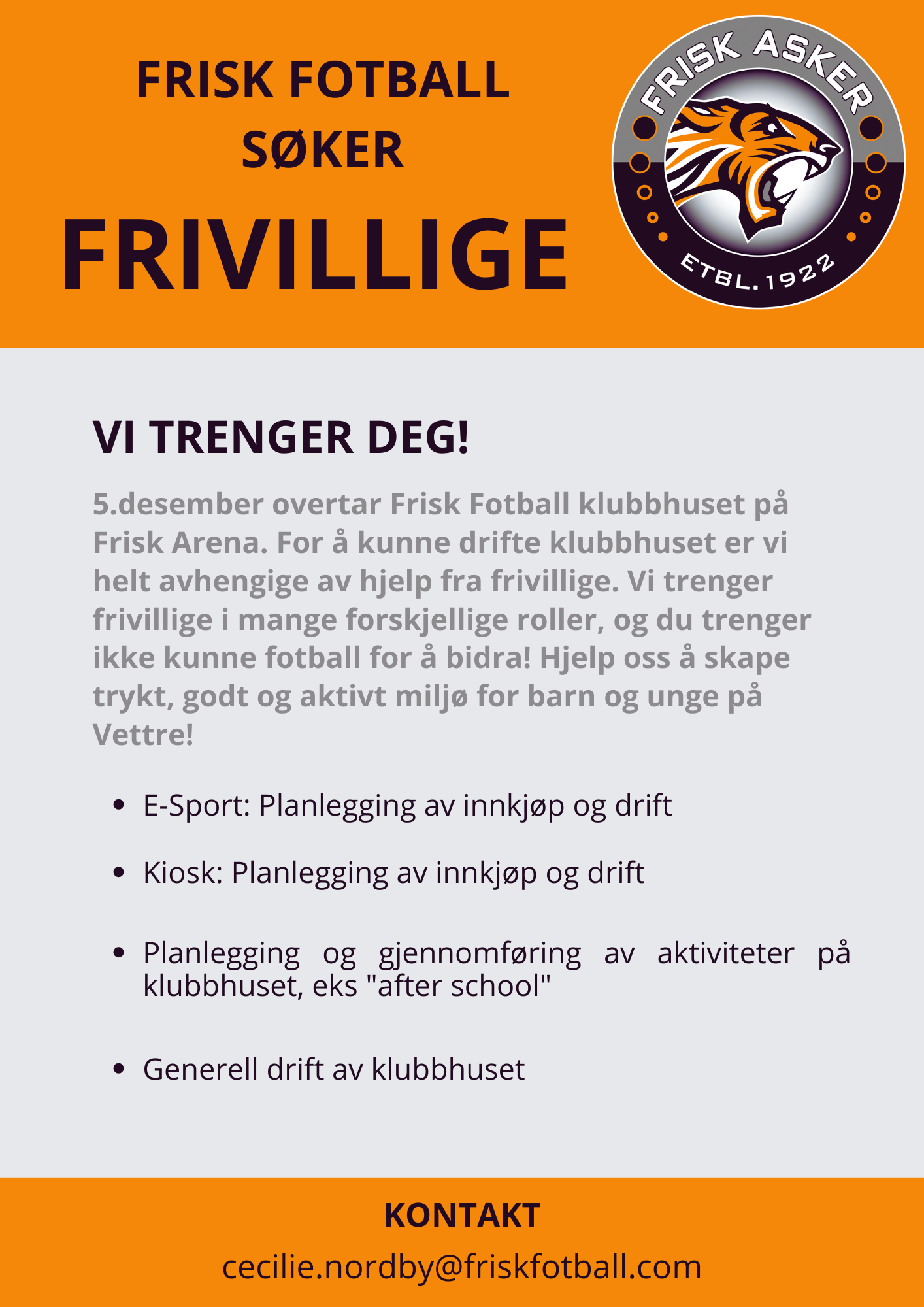 Frisk Fotball søker frivillige!