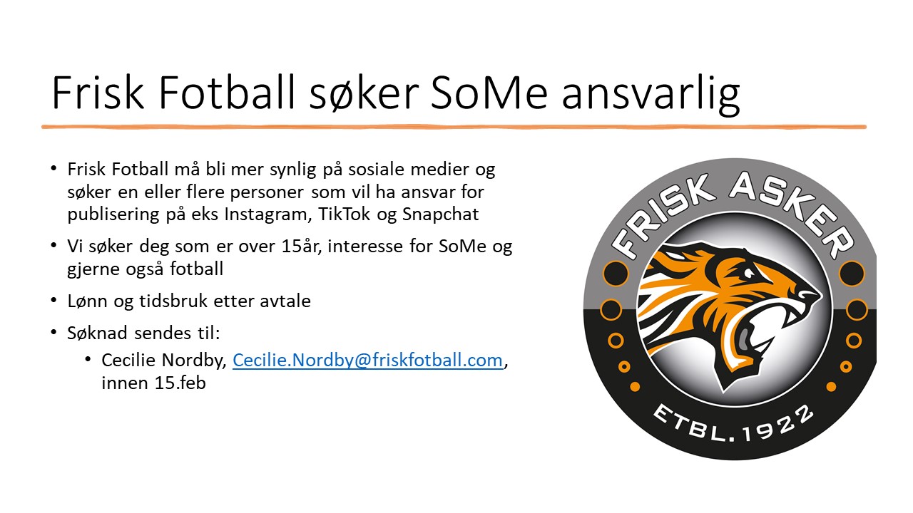 Frisk Fotball søker SoMe ansvarlig