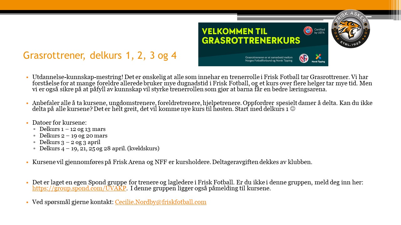 Grasrottrenerkurs NFF-Frisk Fotball