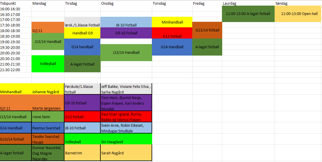 Halltider 2026(oppdatert 1.1.2026)