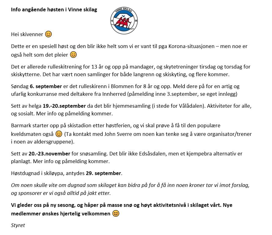 Info angående høsten