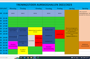 Treningstider Aurskoghallen sesongen 2022-23