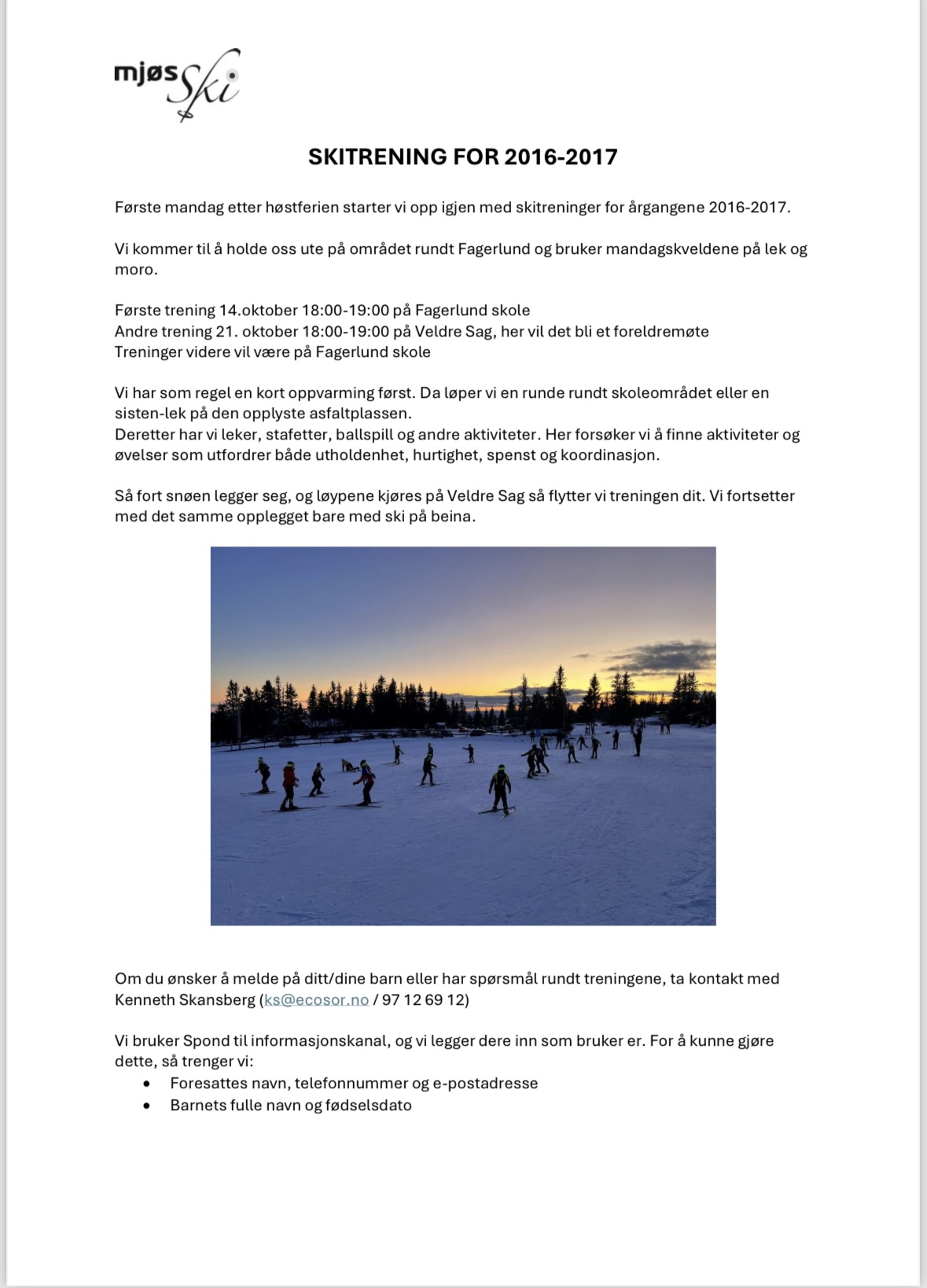 Skitrening 2016-2017. Oppstart mandag 14.oktober! 