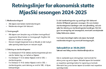 Retningslinjer for økonomisk støtte MjøsSki sesongen 2024-2025