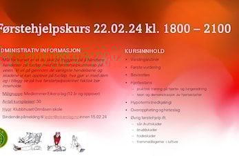 Førstehjelpskurs 22.02.23 på klubbhhuset