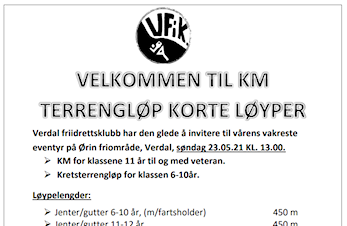 VELKOMMEN TIL KM TERRENGLØP KORTE LØYPER. SØNDAG 23.05.21 KL 13.00