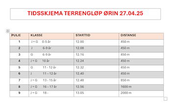 Tidsskjema terrengløp i morgen!