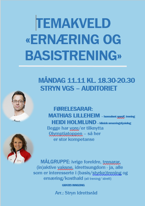 Temakveld "Ernæring og basistrening" 11.11.2019