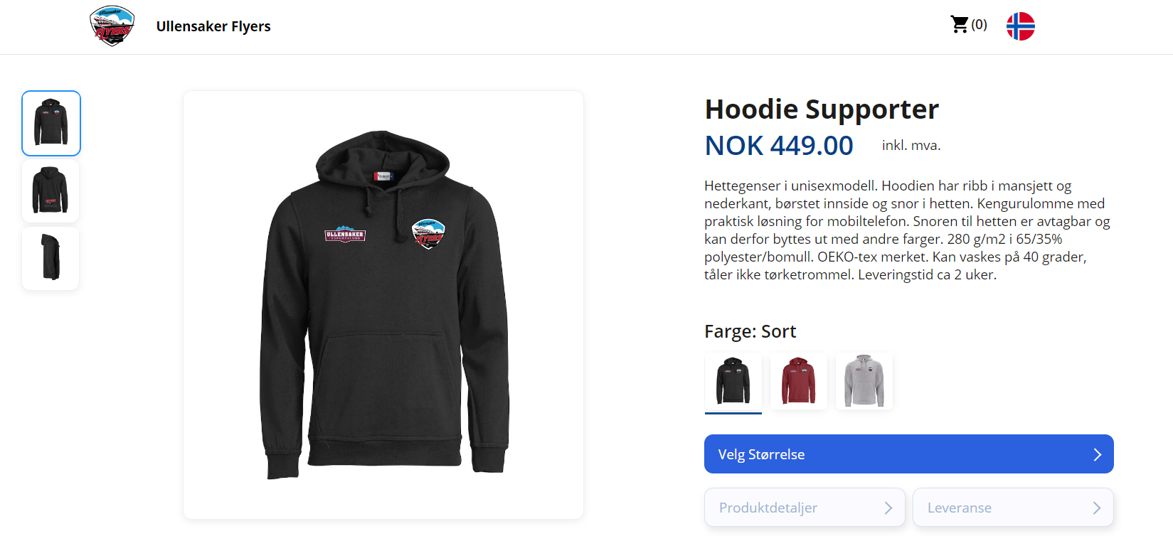 Nett-/supporterbutikk for Flyers og Wings