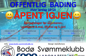 ÅPENT IGJEN! Offentlig bading er igjen åpent lørdager 10-14