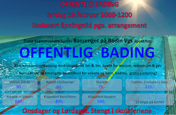 Offentlig bading - redusert åpningstid lørdag 19.februar