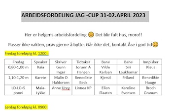 ARBEIDSFORDELING JAG-Cup 31.-02.april 2023