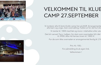 BLI MED PÅ KLUBB CAMP 27.SEPTEMBER