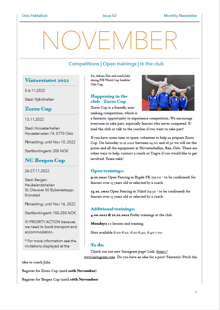 PLAN FOR NOVEMBER 2022