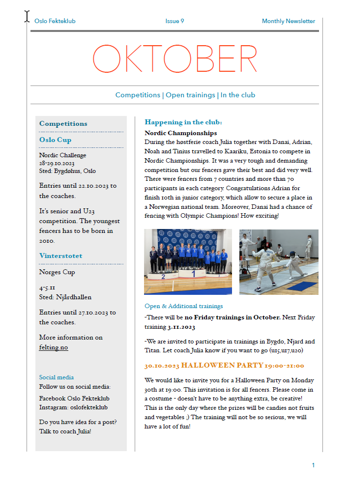 PLAN FOR OKTOBER MND