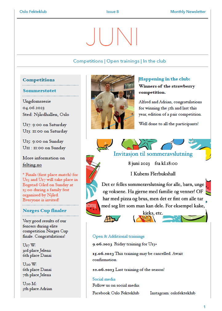 JUNI - PLAN - HUSK SOMMERAVSLUTNING TORSDAG 8. juni kl. 18- ca. 20.30