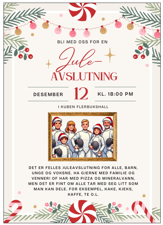 Juleavslutning i Kuben Flerbrukshall den 12 desember fra kl. 18.00- ca 20.30