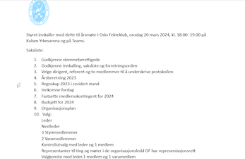 ÅRSMØTE 2024 - Onsdag 20 mars Kl. 18.00 - 19.00 på Kuben Yrkesarena og på Teams