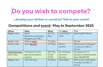 Konkurranseplan og eventer - Mai - September 2025