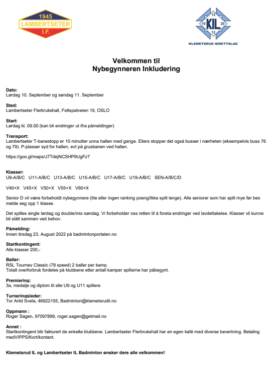 Velkommen til badmintonturnering