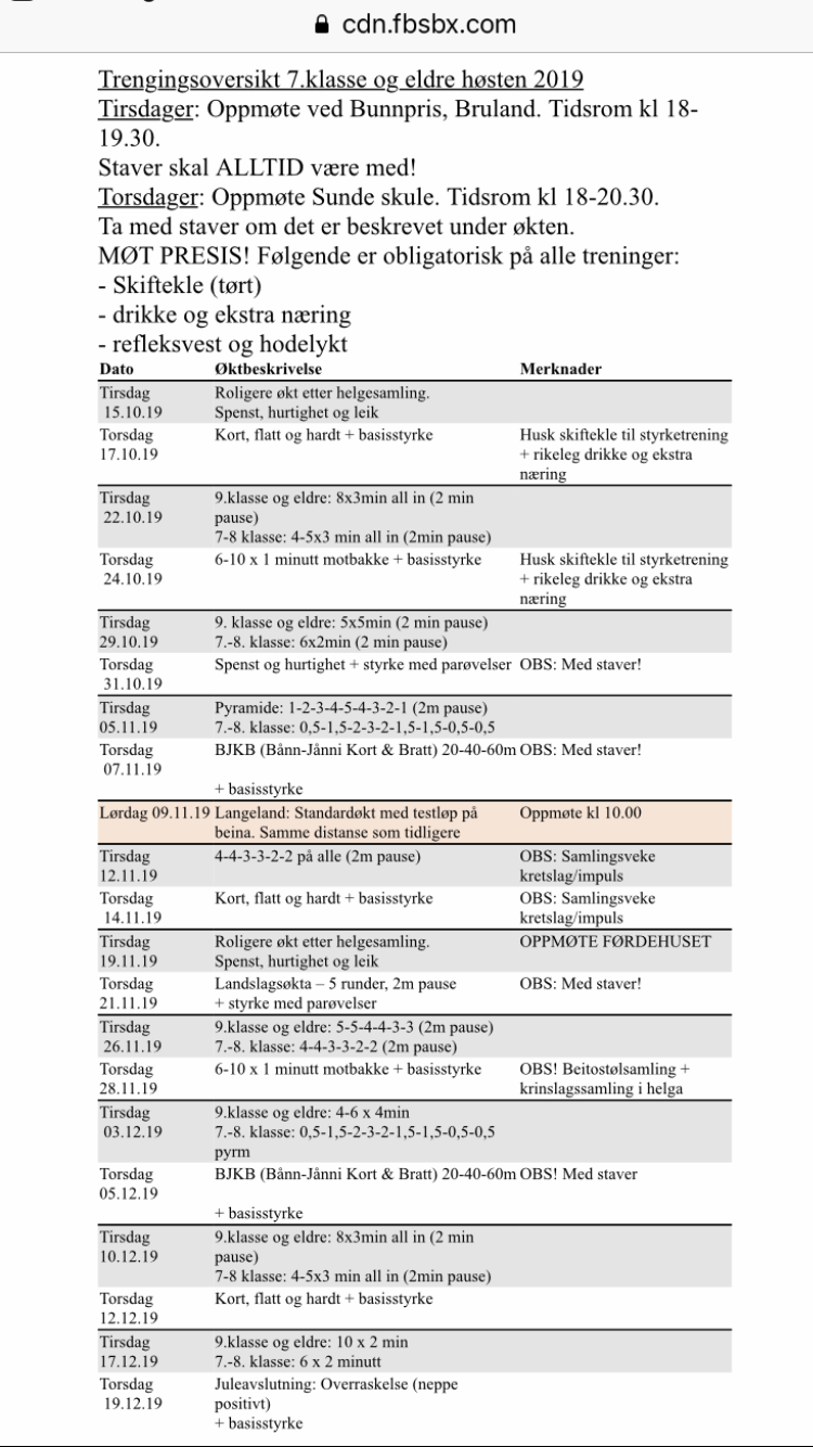 Treningsplan for 7.klasse og eldre høsten 2019