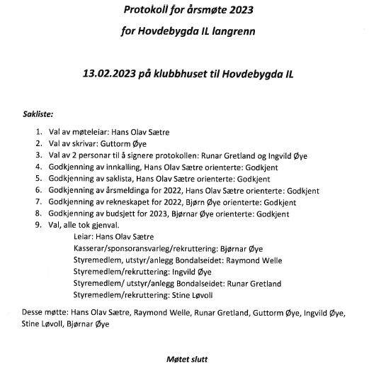 Årsmøte 2023 Hovdebygda Il langrenn - Heile styret held fram,