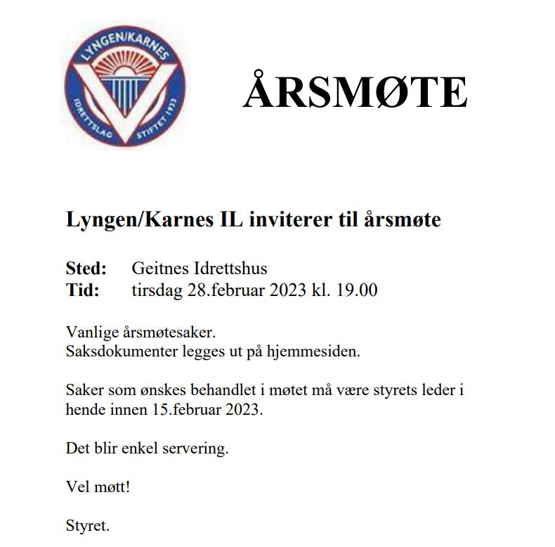 Årsmøte i L/K nærmer seg
