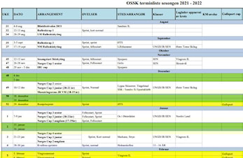 Terminliste OSSK 2021/22