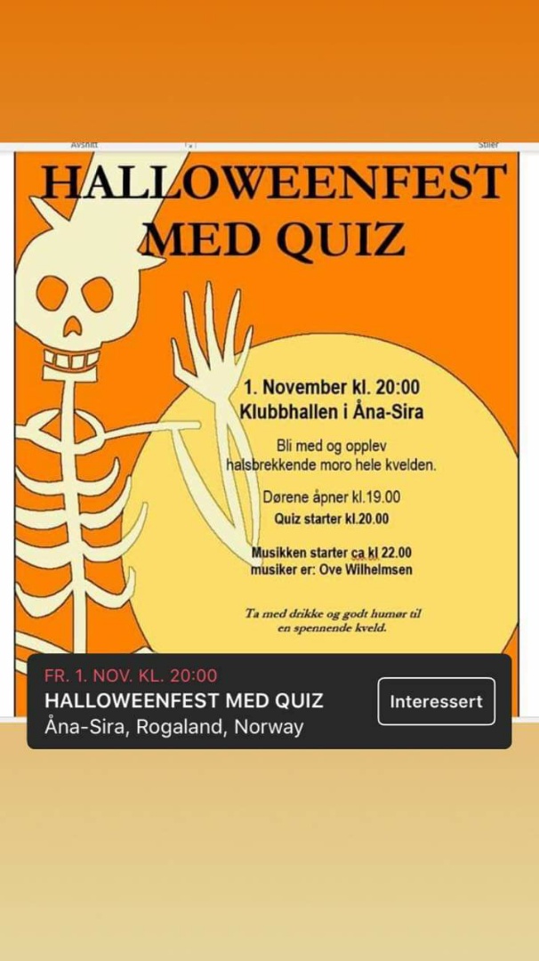 Halloween fest i klubbhallen i Åna Sira