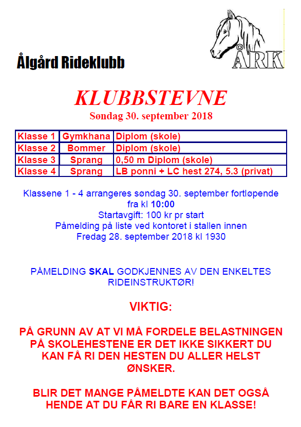 Klubbstevne søndag 30.september 2018
