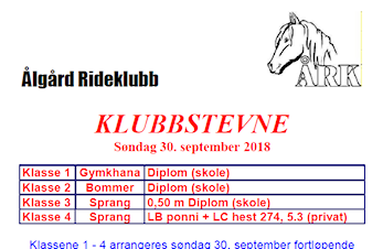 Klubbstevne søndag 30.september 2018