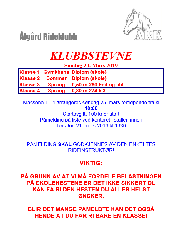 Invitasjon til klubbstevne 24.03.2019
