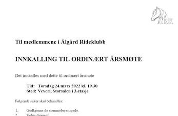 INNKALLING TIL ORDINÆRT ÅRSMØTE
