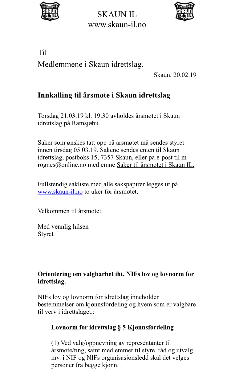 Innkalling årsmøte 2019