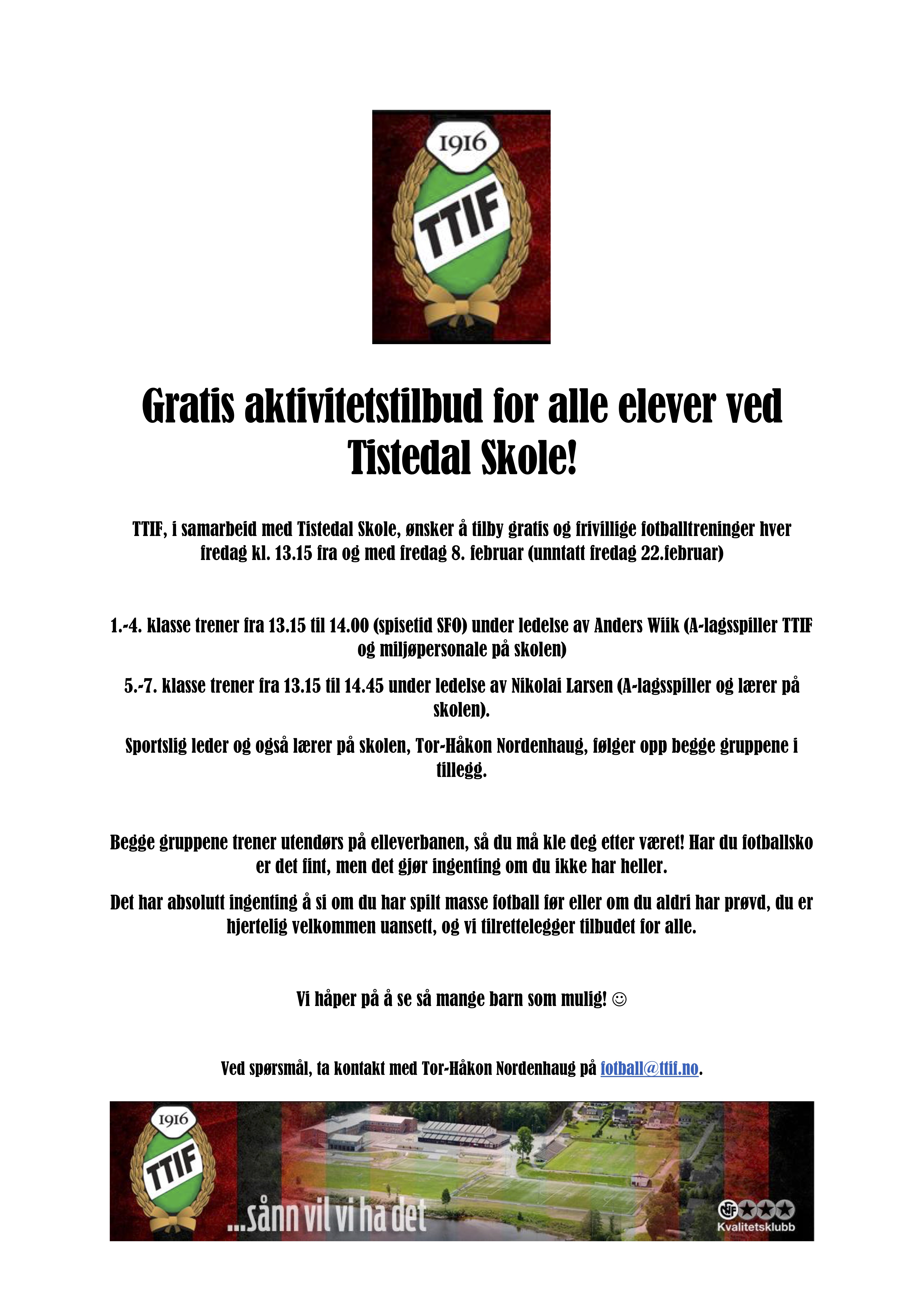 Gratis fotballtilbud på fredager!